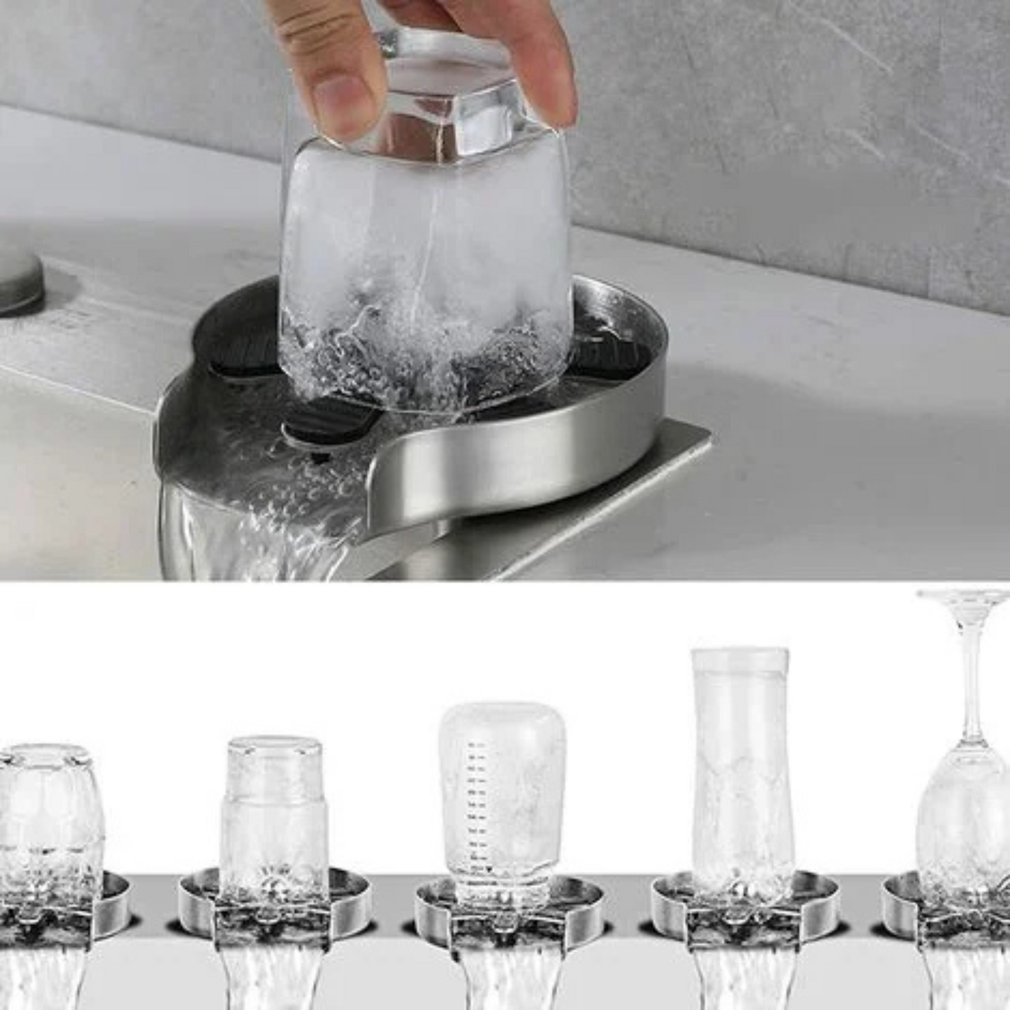 Lavador de Vasos para Fregador en Acero Inoxidable